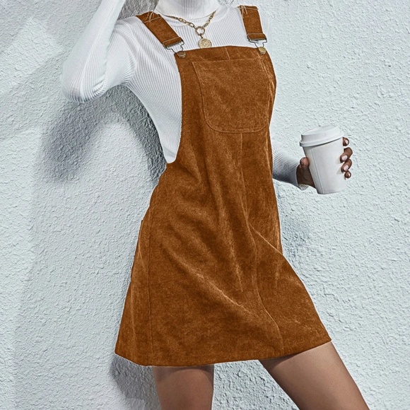 Camel Brown Corduroy Overall Dress - Picture 2 of 6